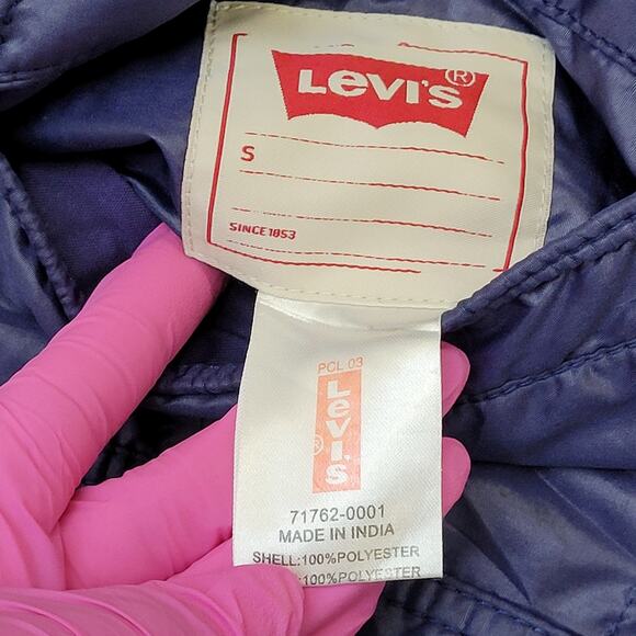 LEVIS Reversible Snap Vest Small 20x27 Blue Plaid Baggy - Picture 7 of 16